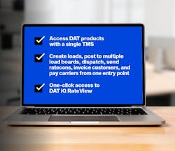 Features include a dispatch control dashboard for managing all loads, carrier lane history showing past performance and rates, and one-click access to DAT iQ RateView for current market pricing. Features include a dispatch control dashboard for managing all loads, carrier lane history showing past performance and rates, and one-click access to DAT iQ RateView for current market pricing.