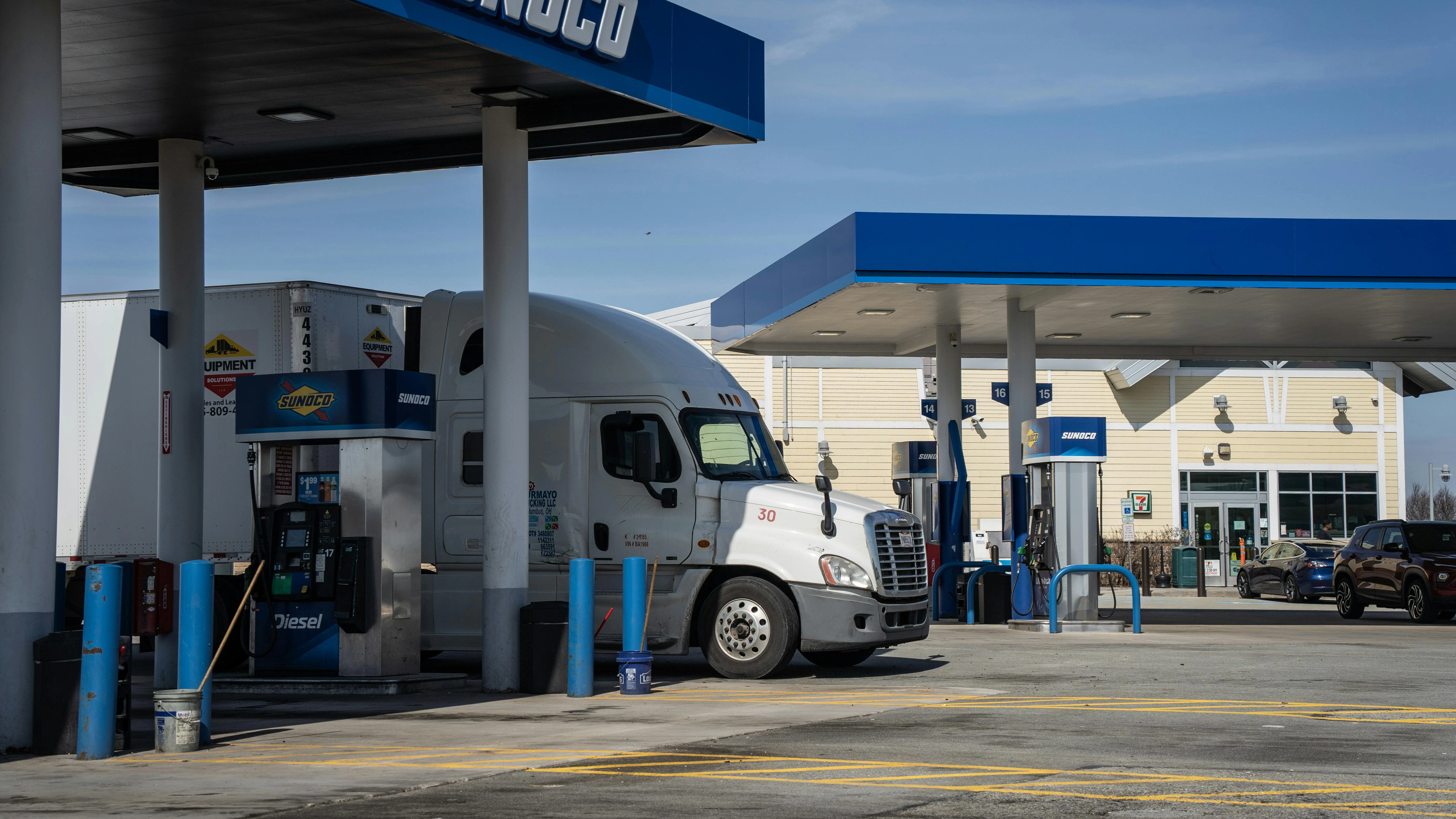 Semi-truck refueling at rest stop in Somerset Pennsylvania