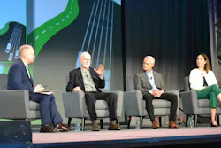 Holman’s Peter Nogalo, left, leads the NAFA fleet challenges discussion which featured panelists Michael Parr, senior advisor at HillStaffer; Bob Adamsky, senior director at AWP Safety; and Kathryn Foster, director of strategic services at Holman.