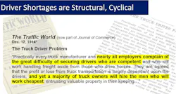 A clipping from a December 1914 issue of The Traffic World magazine titled 'The Truck Driver Problem,' highlighting early complaints from employers about securing competent drivers. A clipping from a December 1914 issue of The Traffic World magazine titled 'The Truck Driver Problem,' highlighting early complaints from employers about securing competent drivers.