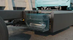 transparent cutaway of the ePTO system mounted on the chassis of VNR Electric straight truck.