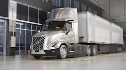 silver Volvo VNL Electric rendering in the facility silver Volvo VNL Electric rendering in the facility