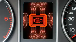 An artistic illustration of a truck's digital dashboard featuring a glowing red check engine light symbol surrounded by circuit board patterns, representing AI diagnostics. An artistic illustration of a truck's digital dashboard featuring a glowing red check engine light symbol surrounded by circuit board patterns, representing AI diagnostics.