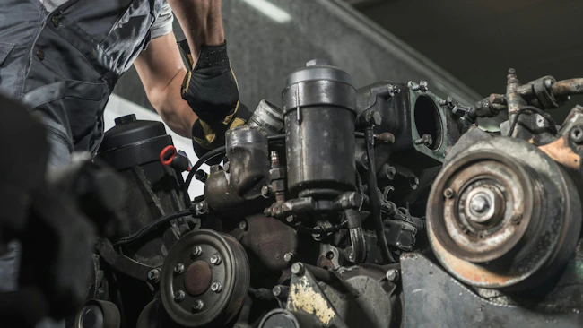 diesel mechanic repairing engine