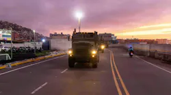 military convoy driving