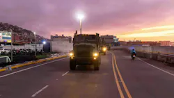 military convoy driving