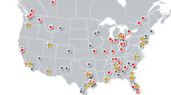 Some of Proficient's locations (in gray) overlap with those of Hansen & Adkins and the combined company will have a larger network of maintenance sites (stars).