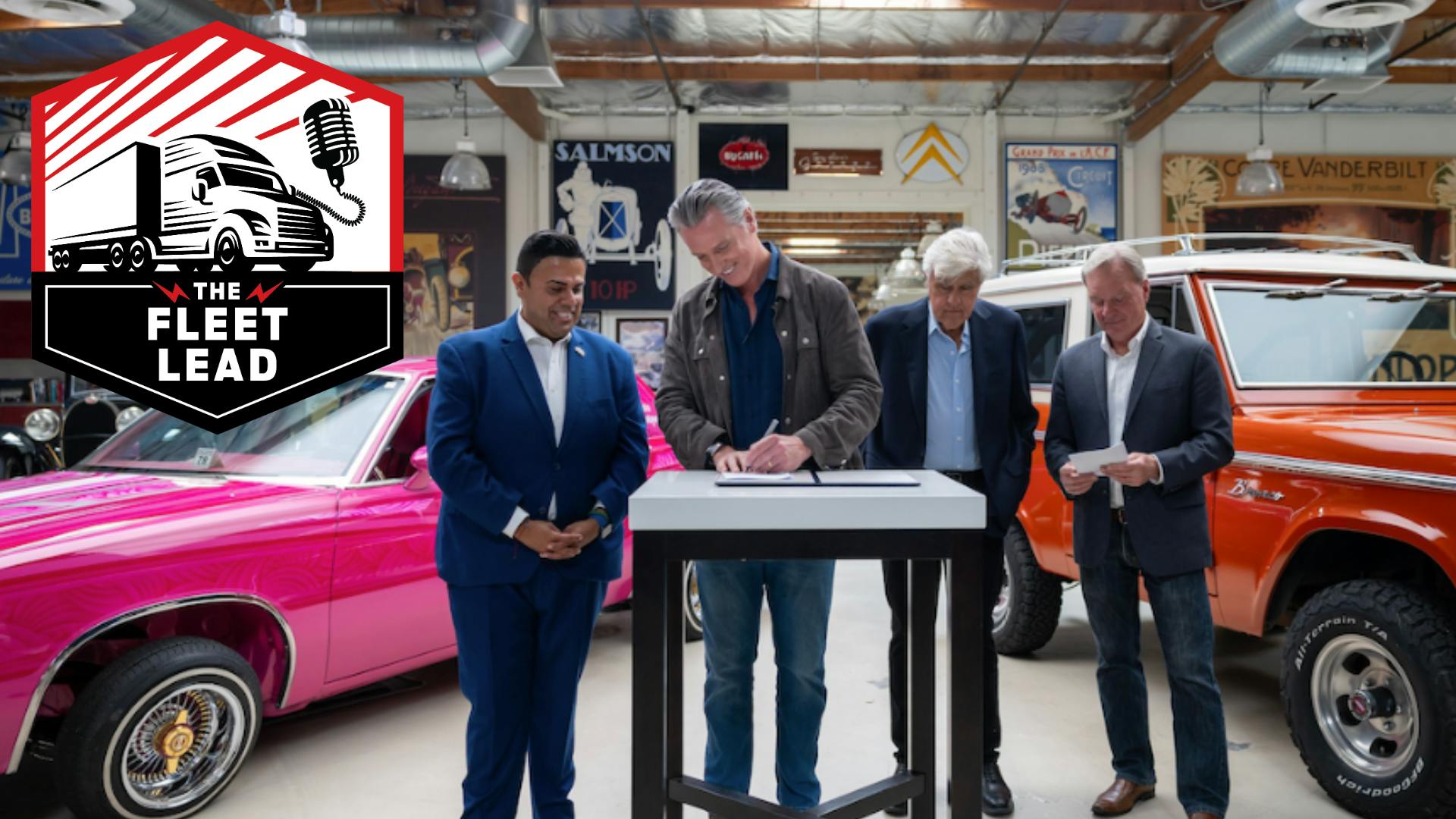 Newsom's legislation signing in Jay Leno's garage