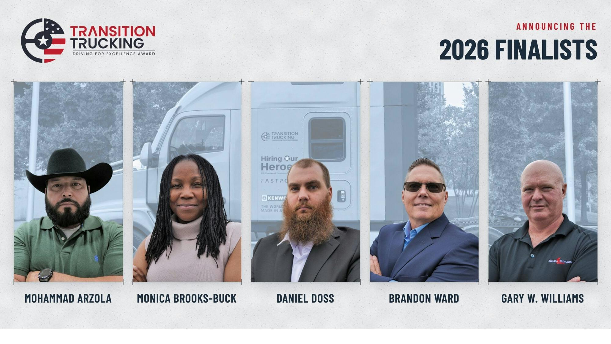 Gary W. Williams, a retired Army Command Sgt. Maj., is among five finalists for the prestigious Transition Trucking award, recognizing military veterans transitioning into commercial driving with outstanding safety and leadership.