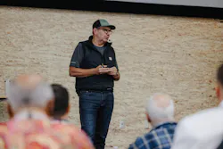 Peter Voorhoeve, president, Volvo Trucks North America, introduces the new Volvo VNX during a press preview at the Volvo CE Customer Center.