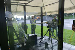 VTNA demonstrated the strength of the Tough Shield windshield with an ice cannon.