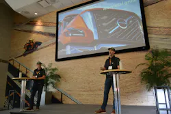 Brian Balicki, left, and Jason Dabel of the Volvo Trucks design team explain the three key concepts behind the look and feel of the new VNX: athletic, authentic, capable.